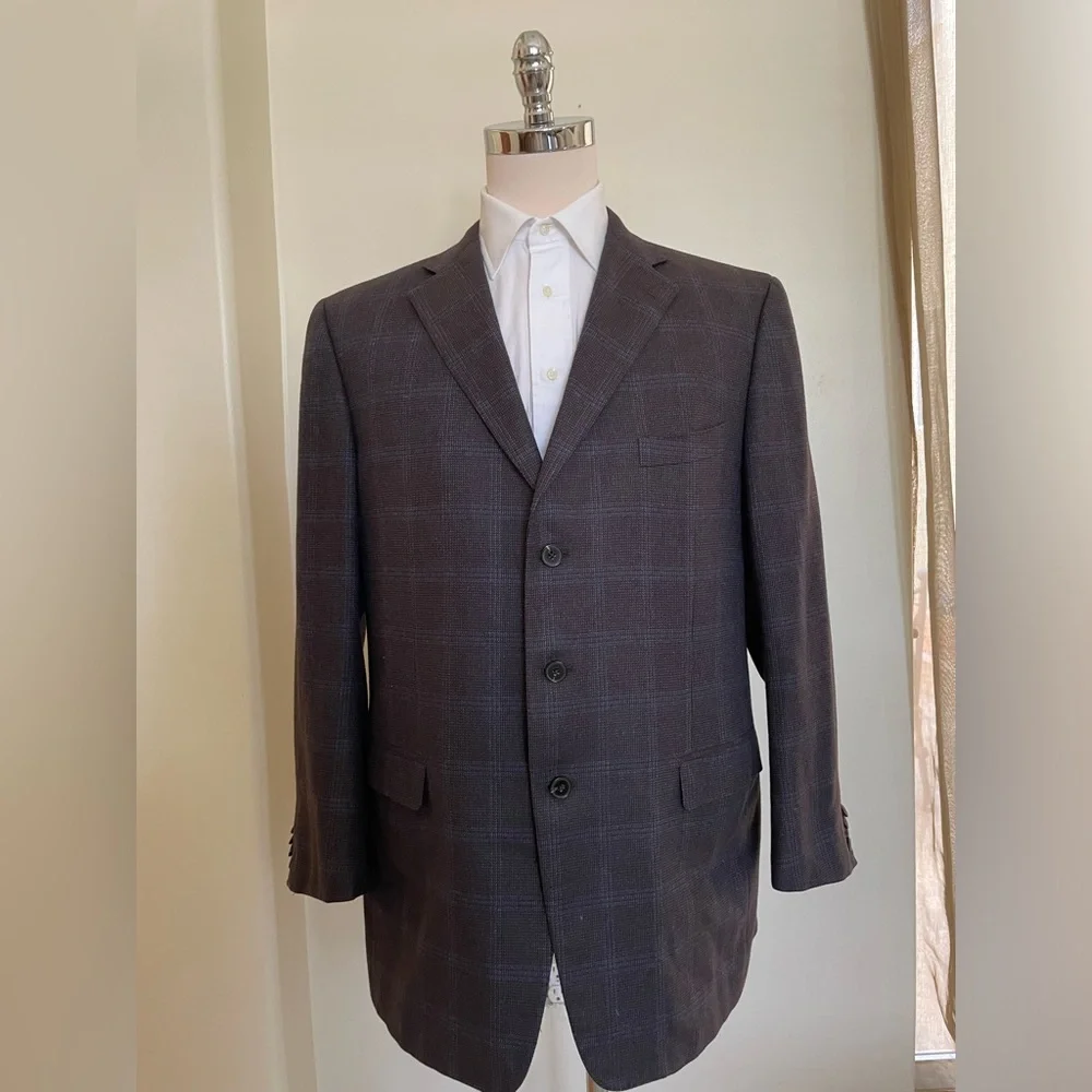 Ermenegildo Zegna Made in Italy Cashmere & Silk‎ 3-Button Check Suit Jacket 48 R